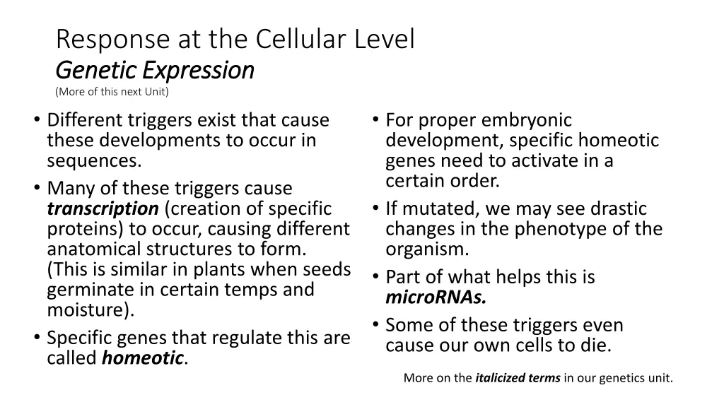 response at the cellular level genetic expression