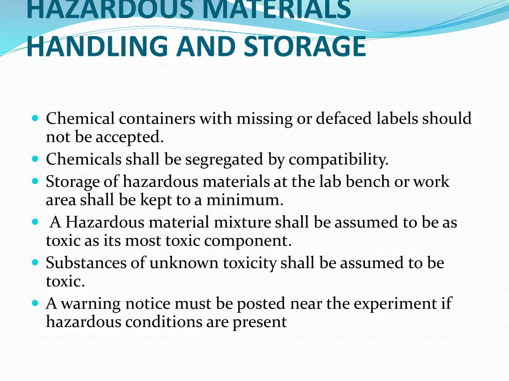 hazardous materials handling and storage