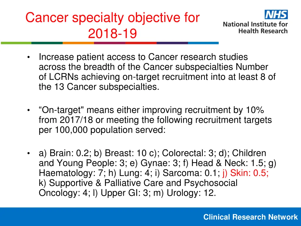 cancer specialty objective for 2018 19