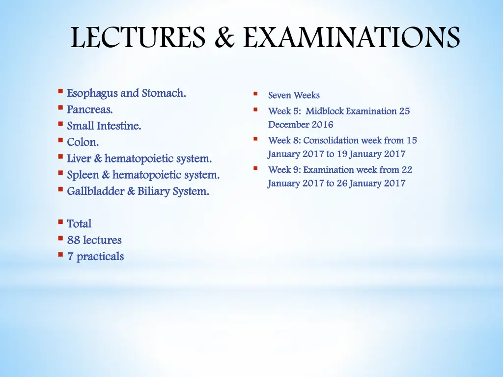 lectures examinations
