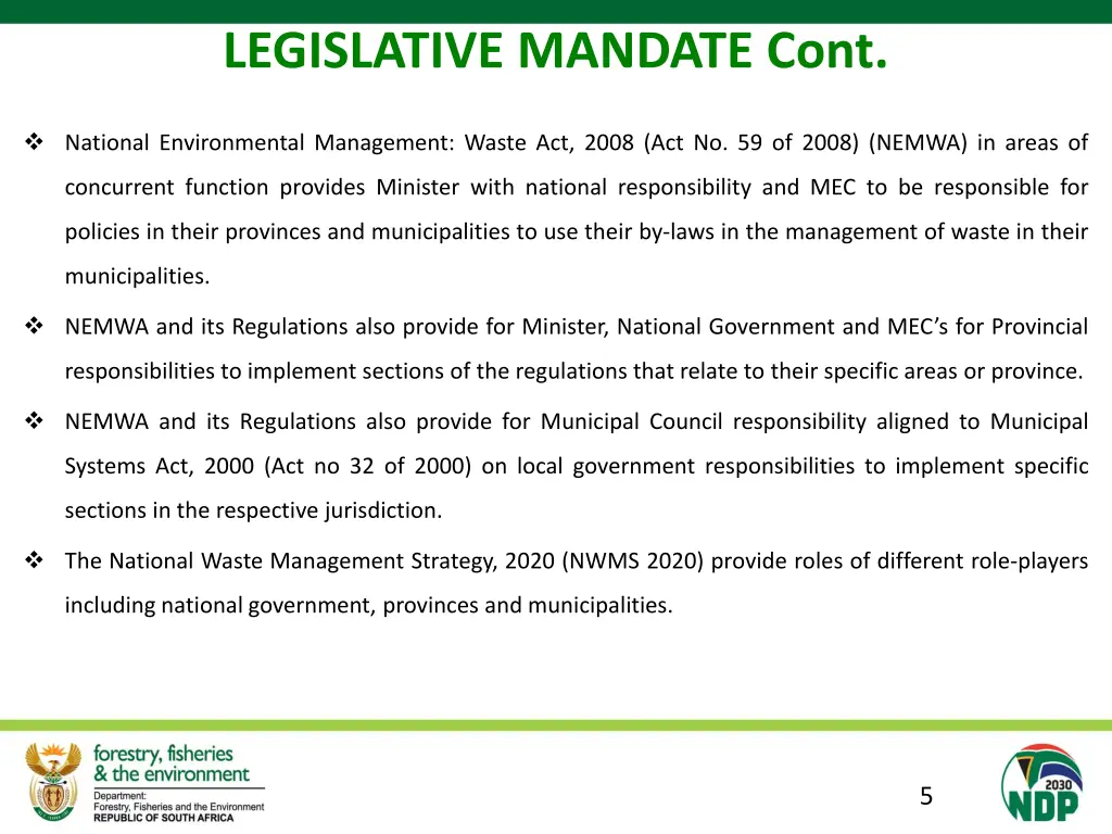 legislative mandate cont