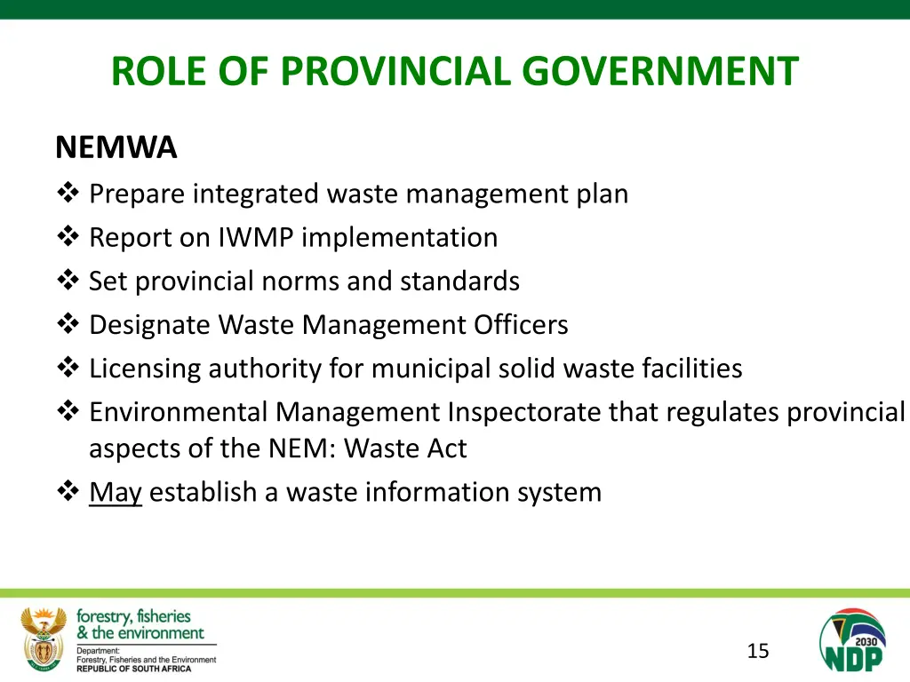 role of provincial government