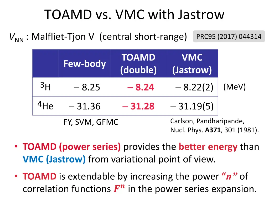 toamd vs vmc with jastrow