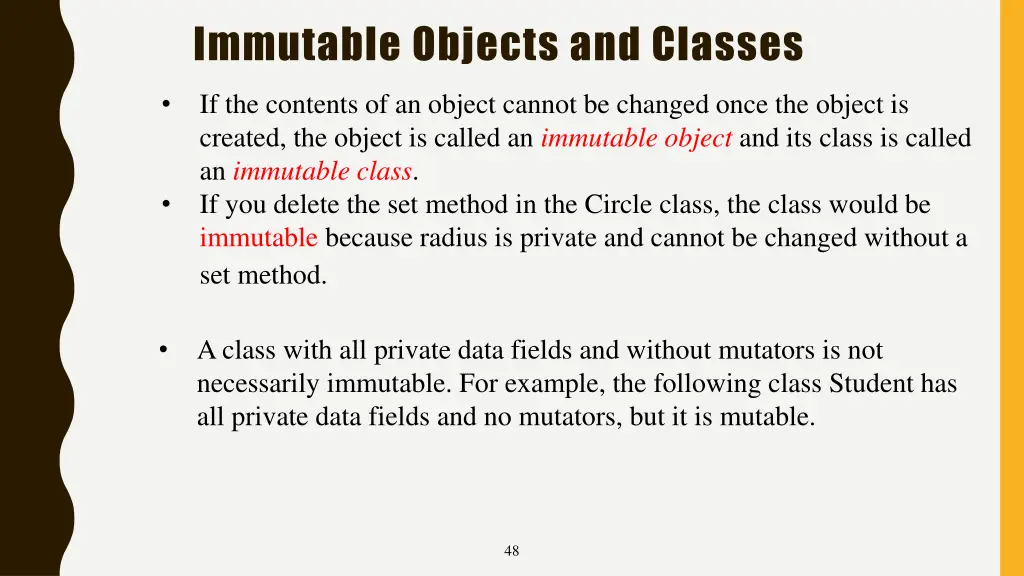 immutable objects and classes