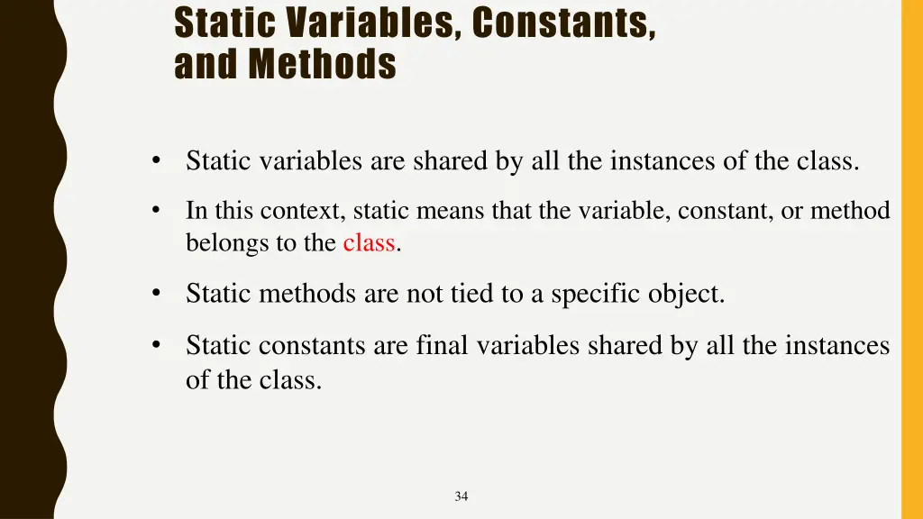 static variables constants and methods