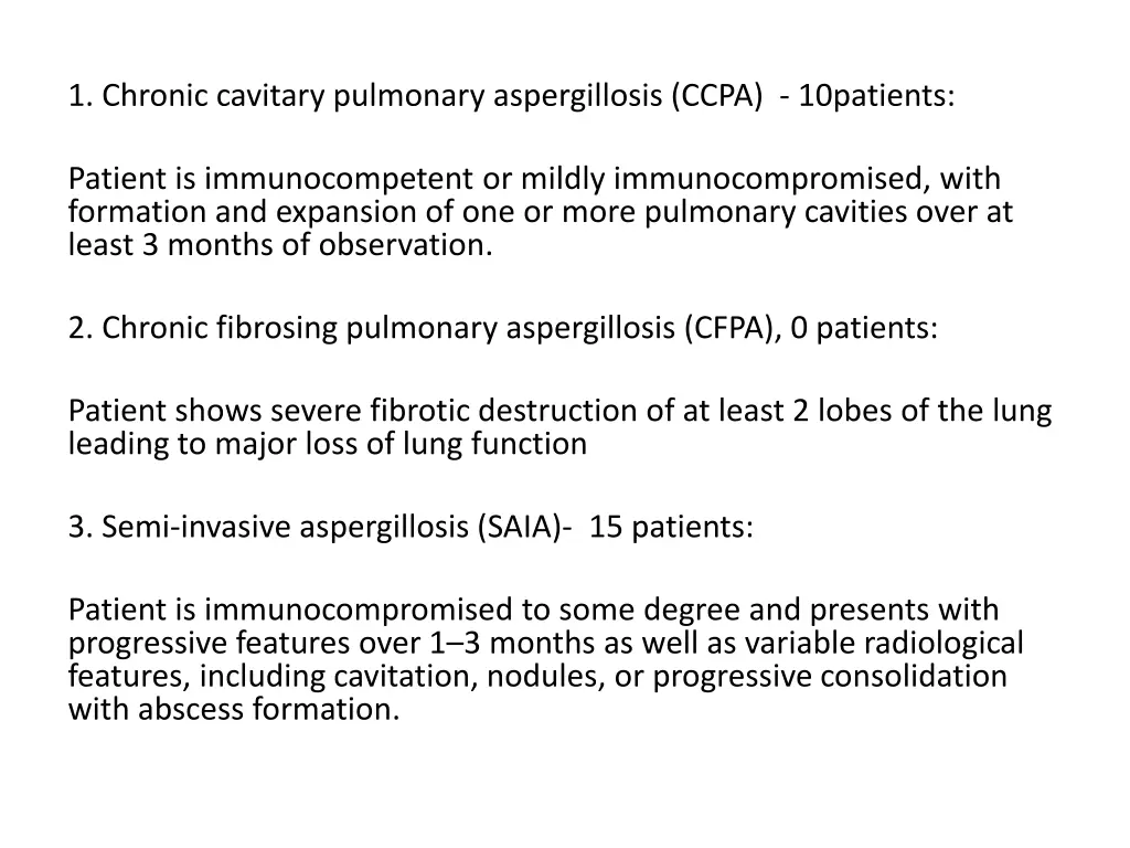 1 chronic cavitary pulmonary aspergillosis ccpa