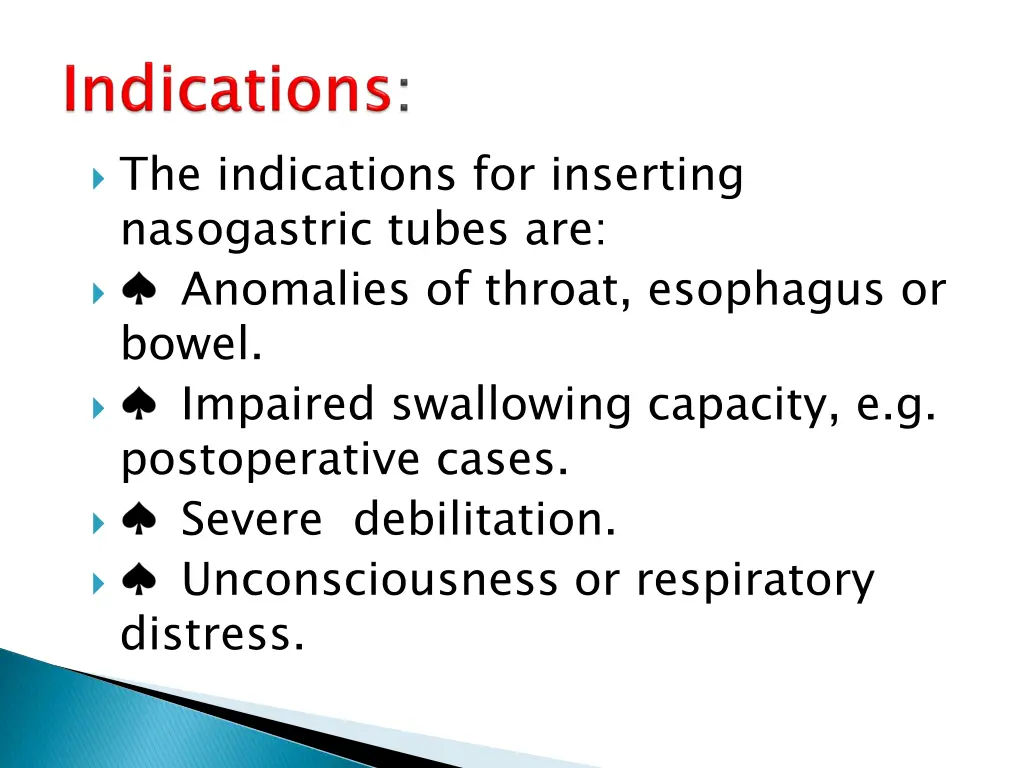 the indications for inserting nasogastric tubes
