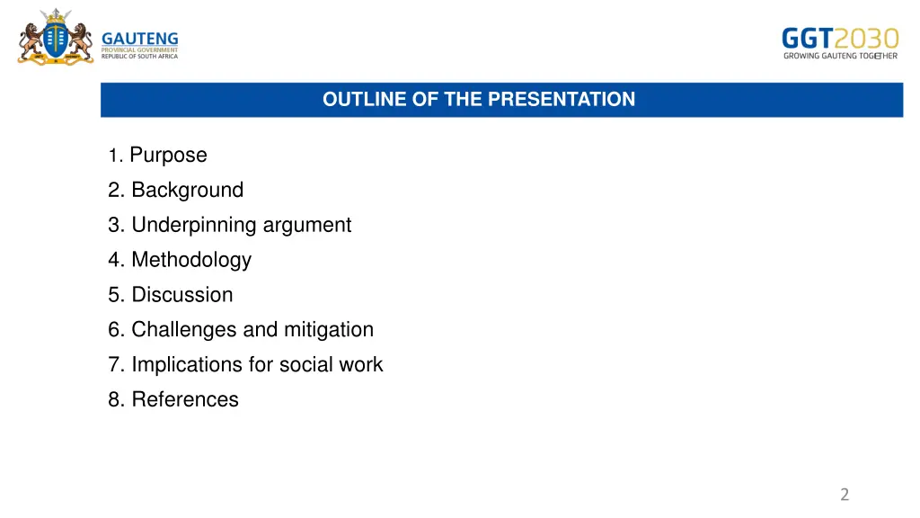 outline of the presentation