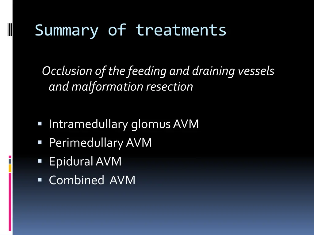 summary of treatments