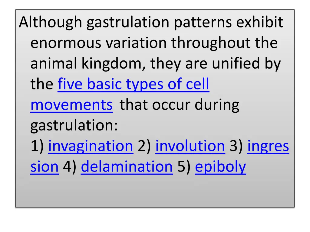 although gastrulation patterns exhibit enormous