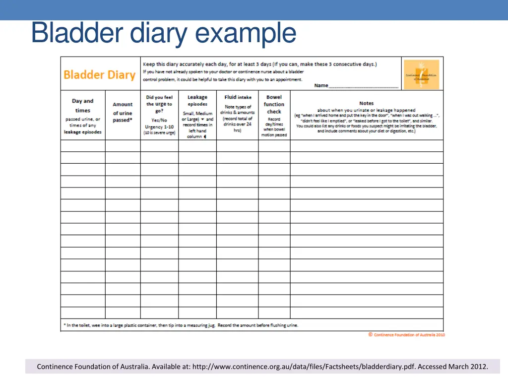 bladder diary example
