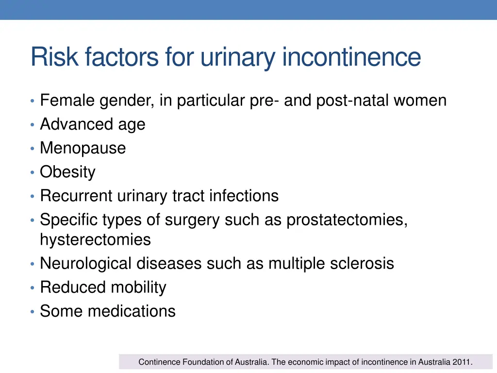 risk factors for urinary incontinence