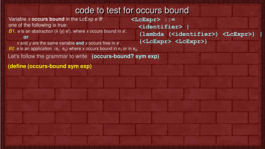 code to test for occurs bound lcexpr identifier