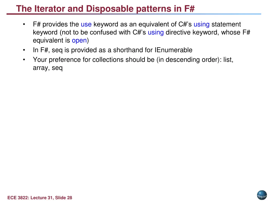 the iterator and disposable patterns in f