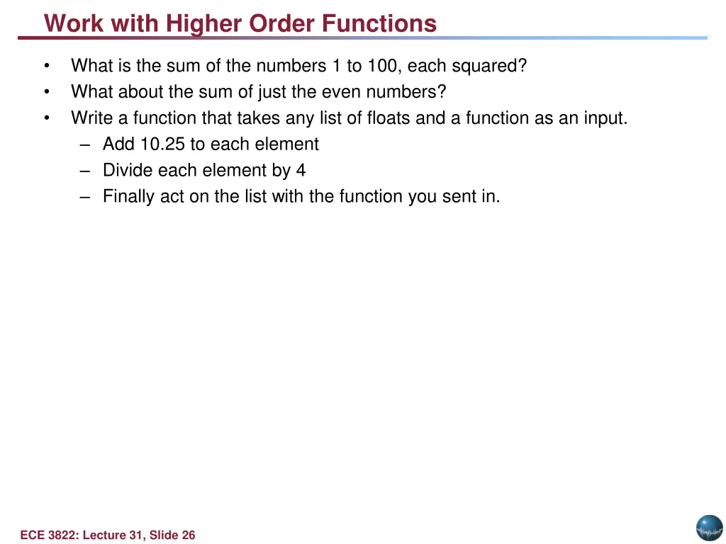 work with higher order functions