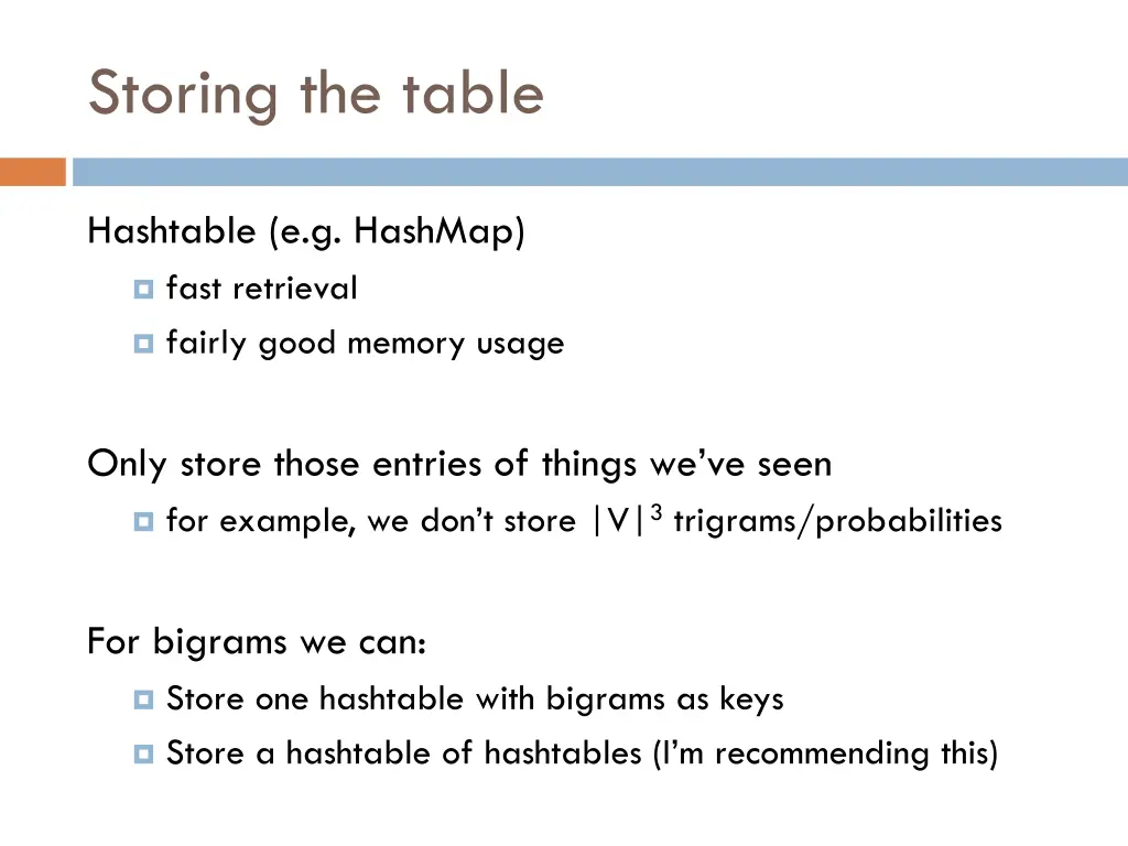 storing the table 1