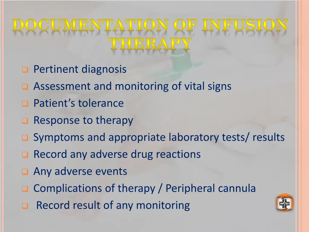 documentation of infusion therapy 1