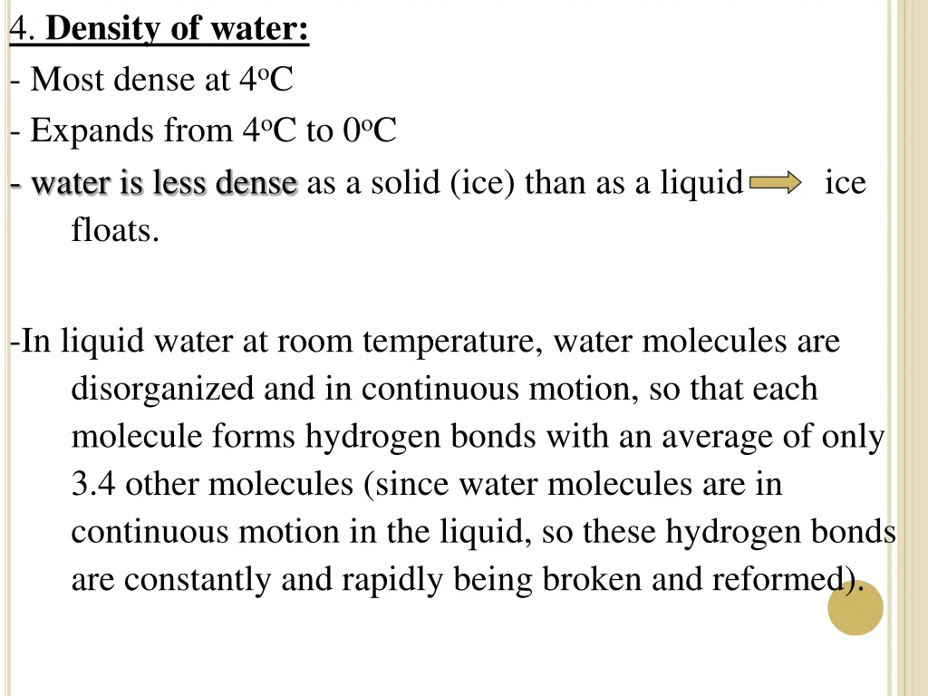 4 density of water most dense at 4 o c expands