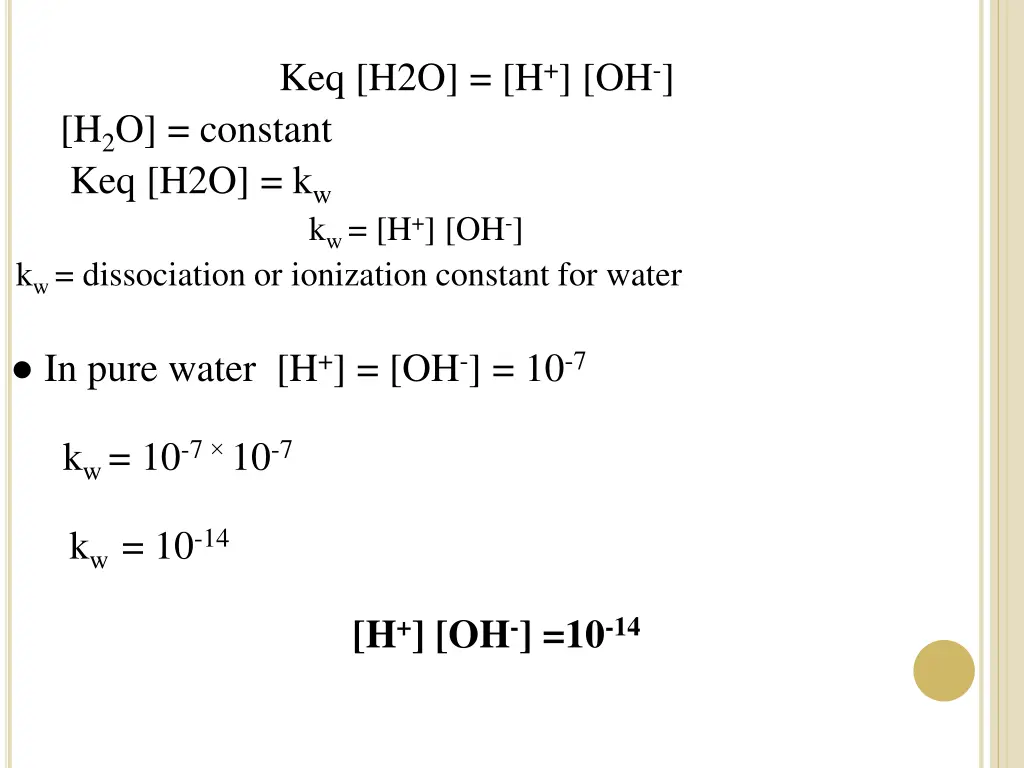 keq h2o h oh h 2 o constant