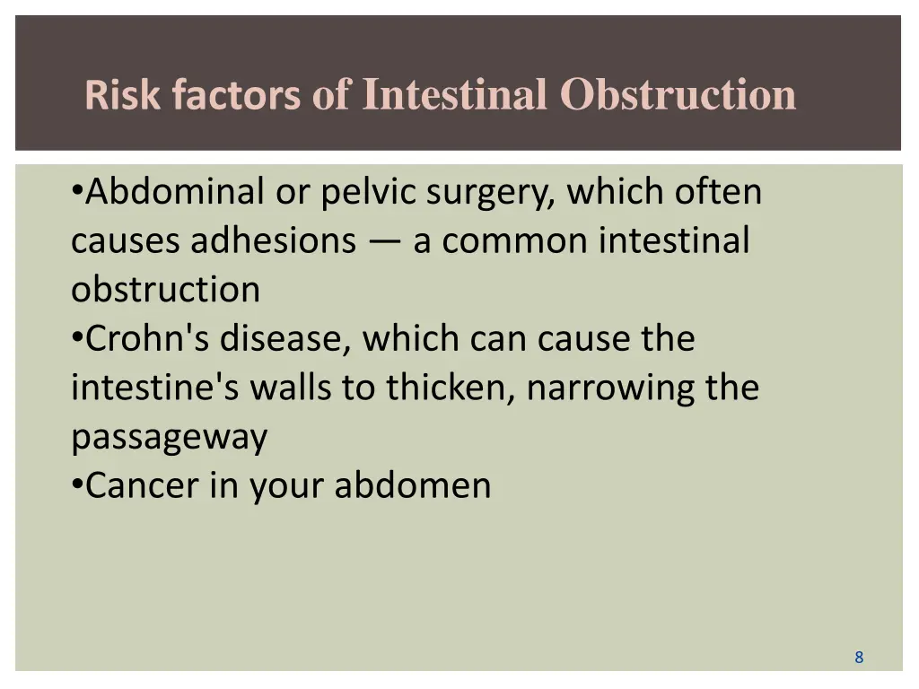 risk factors of intestinal obstruction