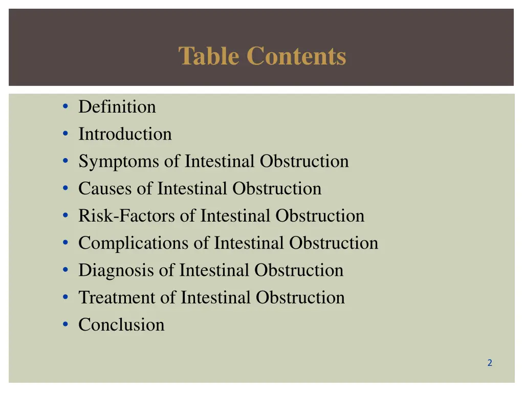 table contents