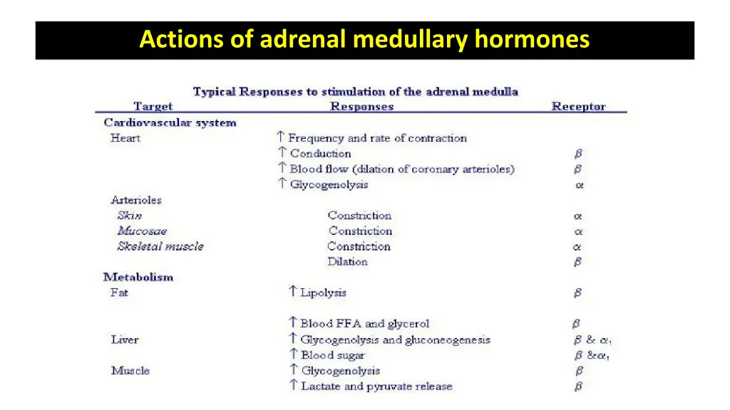 actions of adrenal medullary hormones