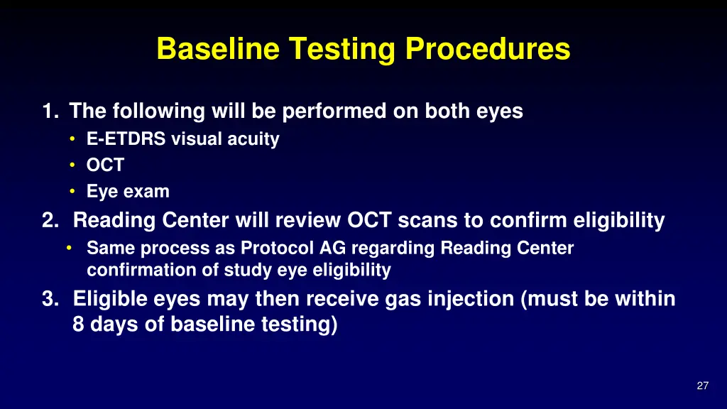 baseline testing procedures 1