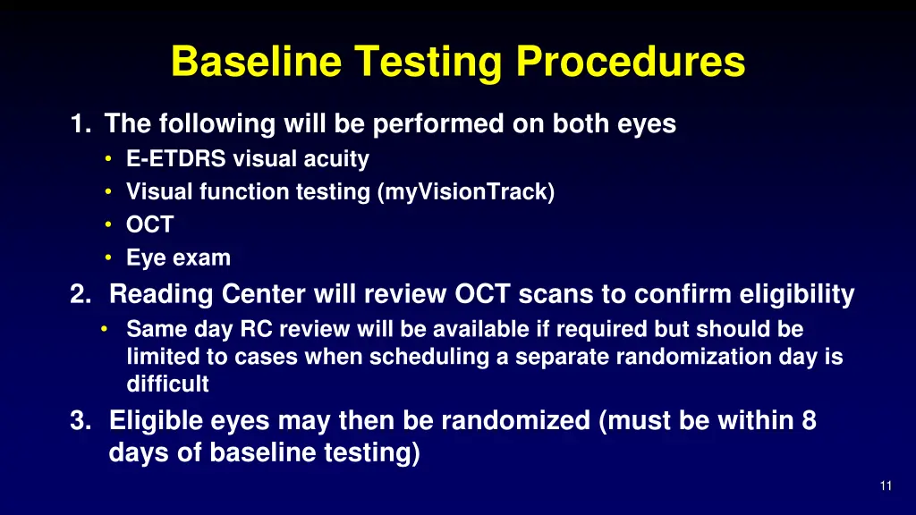 baseline testing procedures