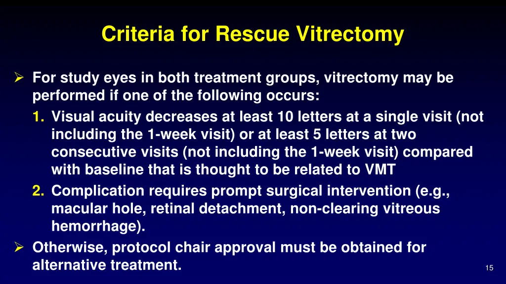 criteria for rescue vitrectomy