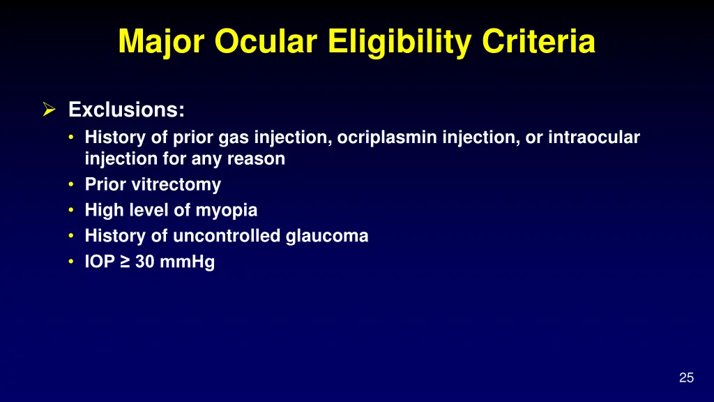 major ocular eligibility criteria 1
