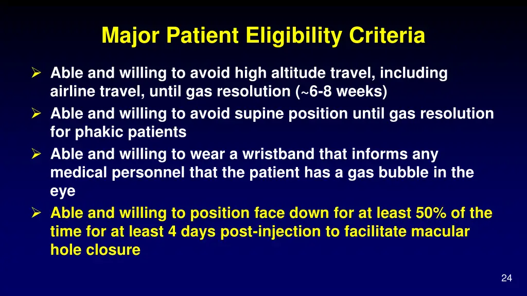 major patient eligibility criteria 1