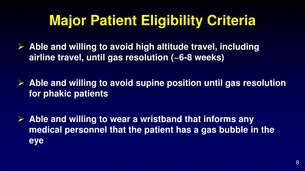 major patient eligibility criteria
