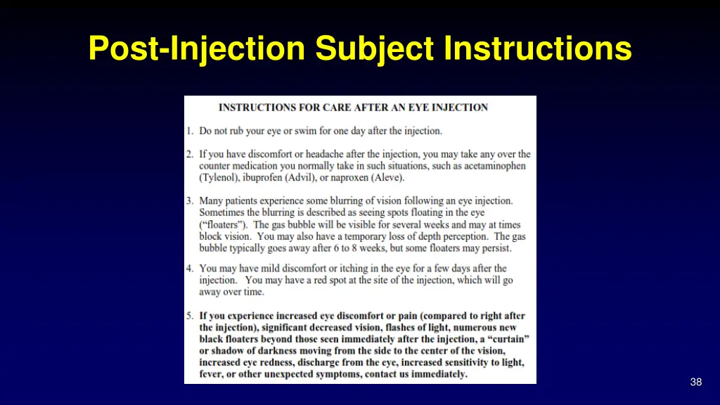 post injection subject instructions