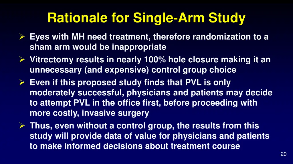 rationale for single arm study