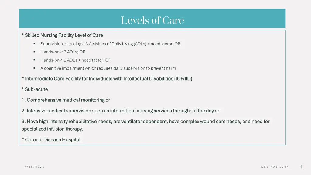 levels of care