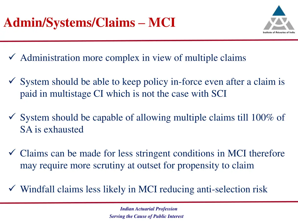admin systems claims mci