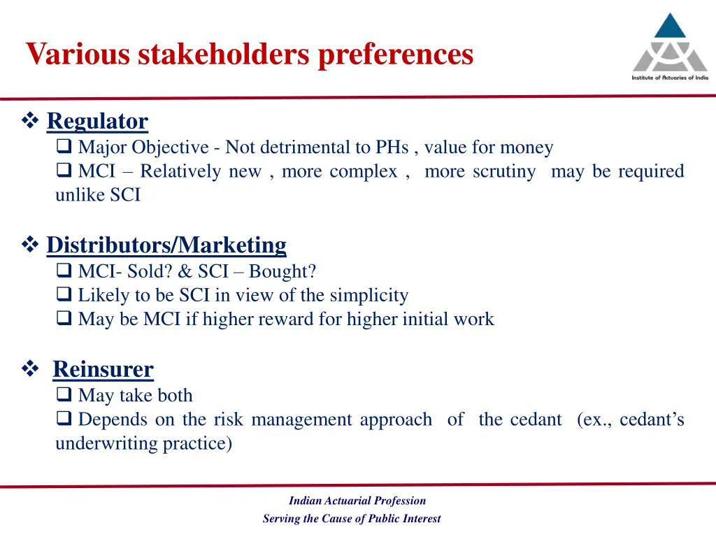 various stakeholders preferences 1
