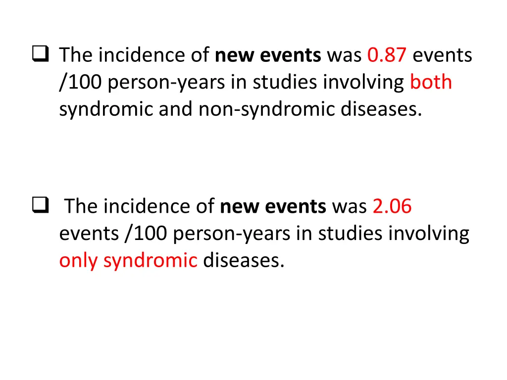 the incidence of new events was 0 87 events