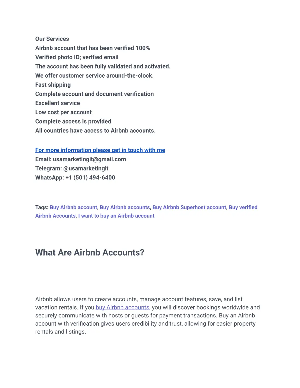 our services airbnb account that has been