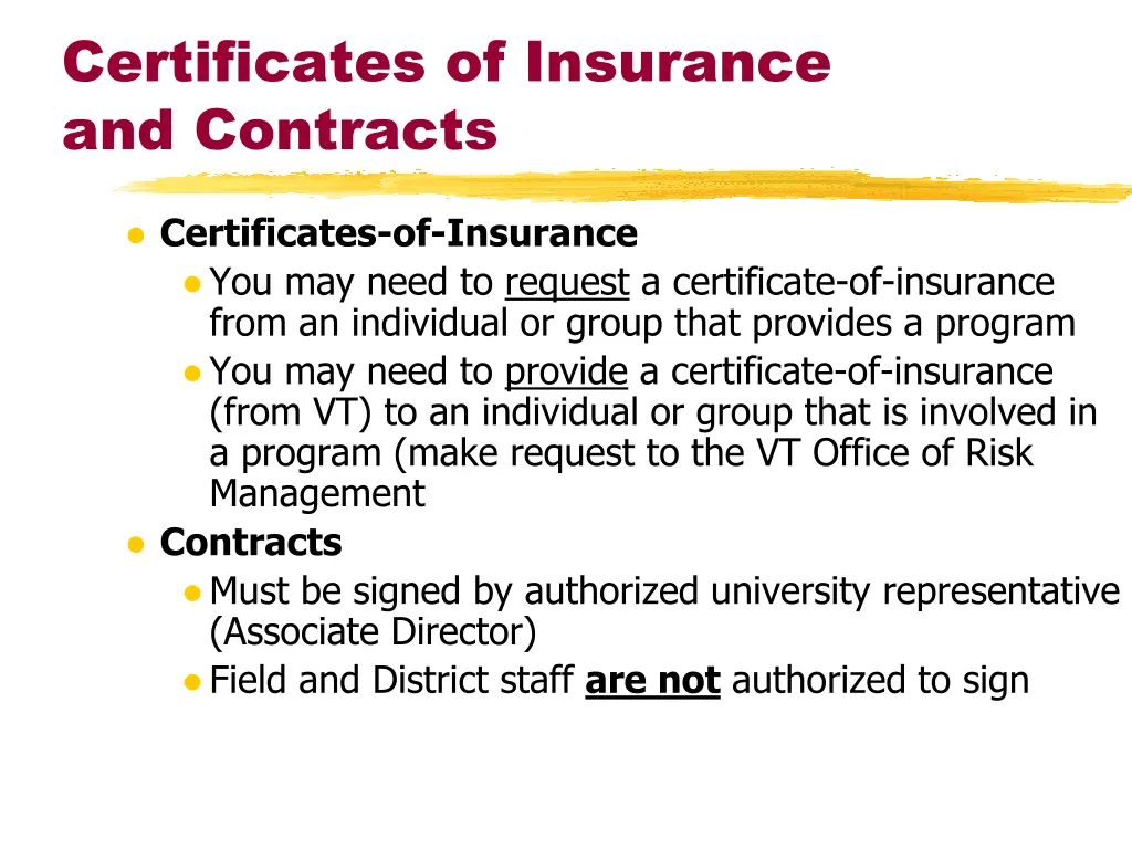 certificates of insurance and contracts