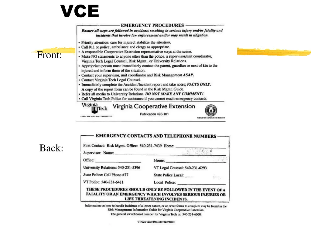 example card from vce