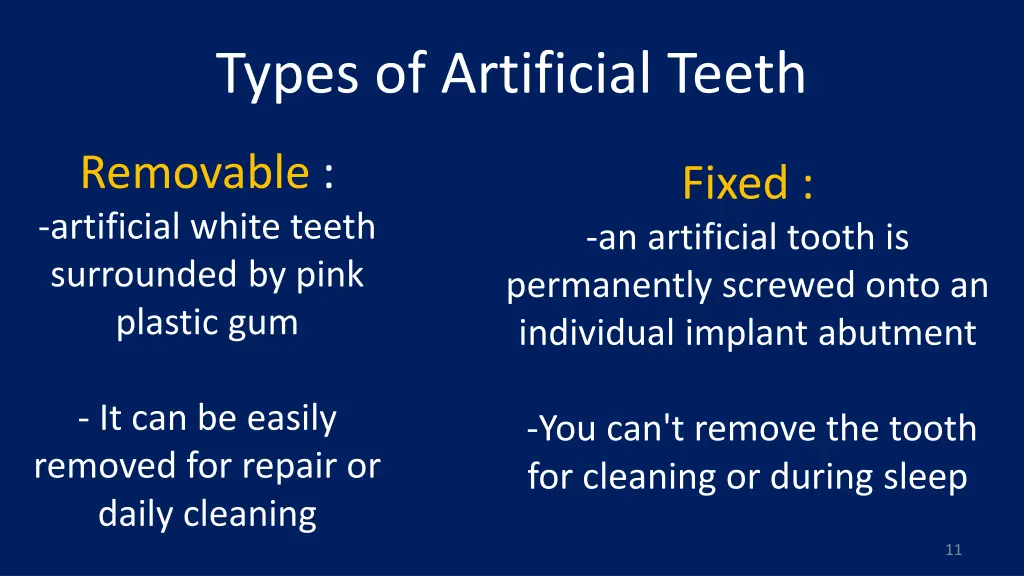 types of artificial teeth