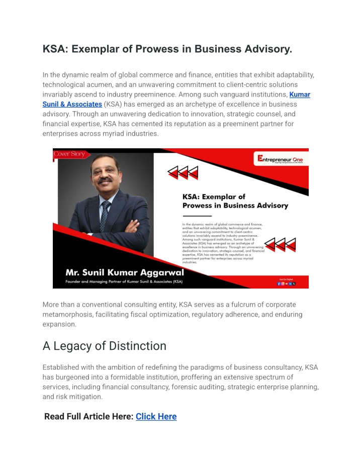 ksa exemplar of prowess in business advisory