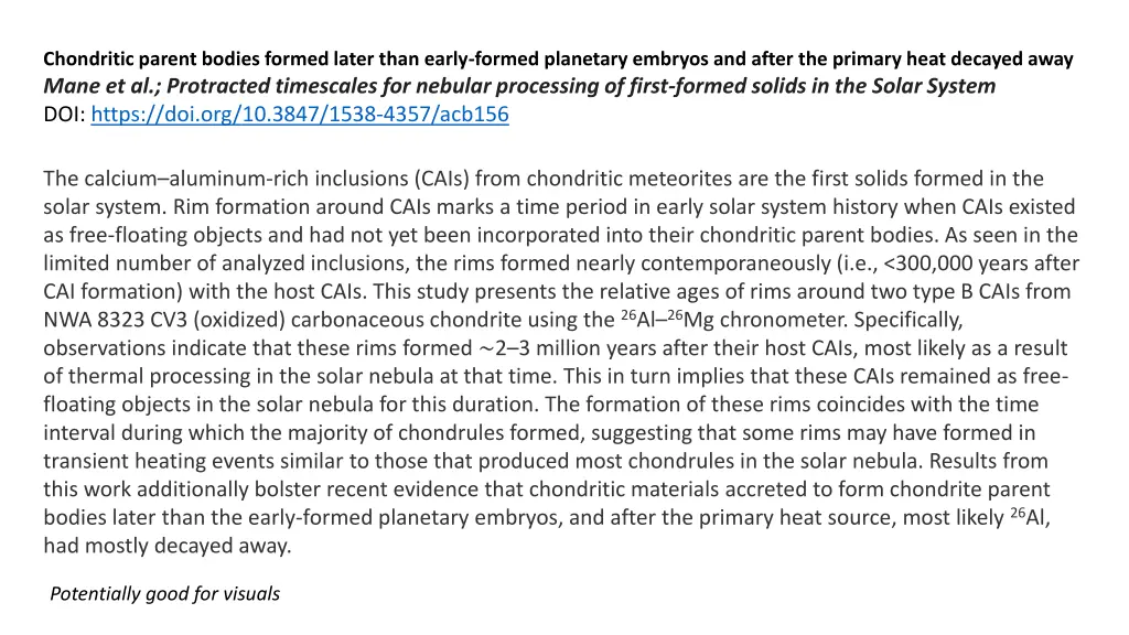 chondritic parent bodies formed later than early