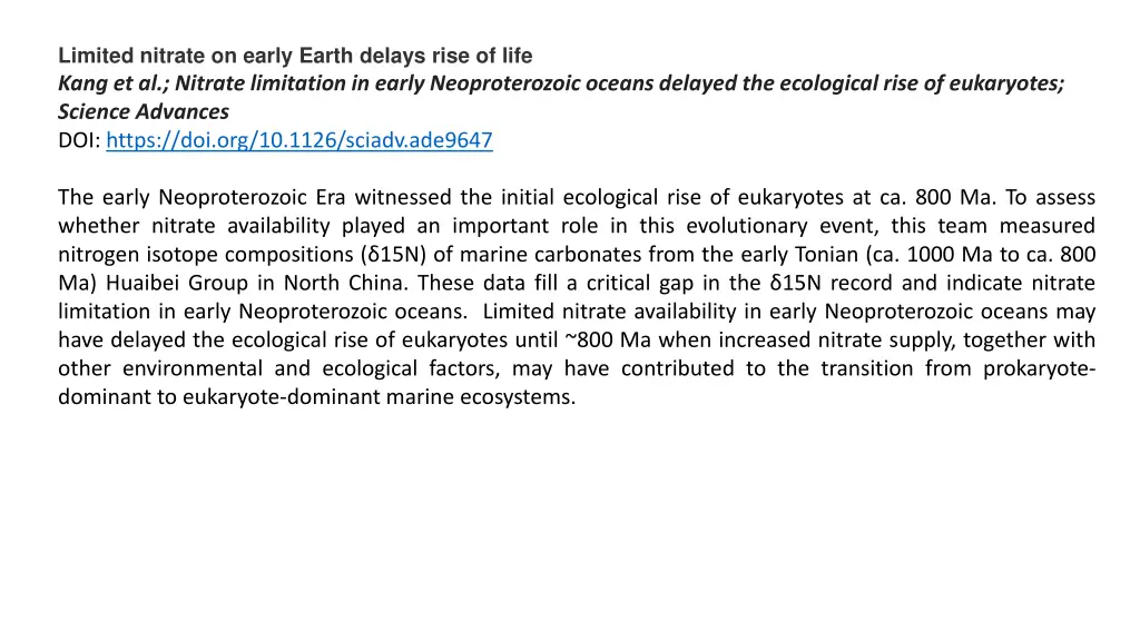 limited nitrate on early earth delays rise