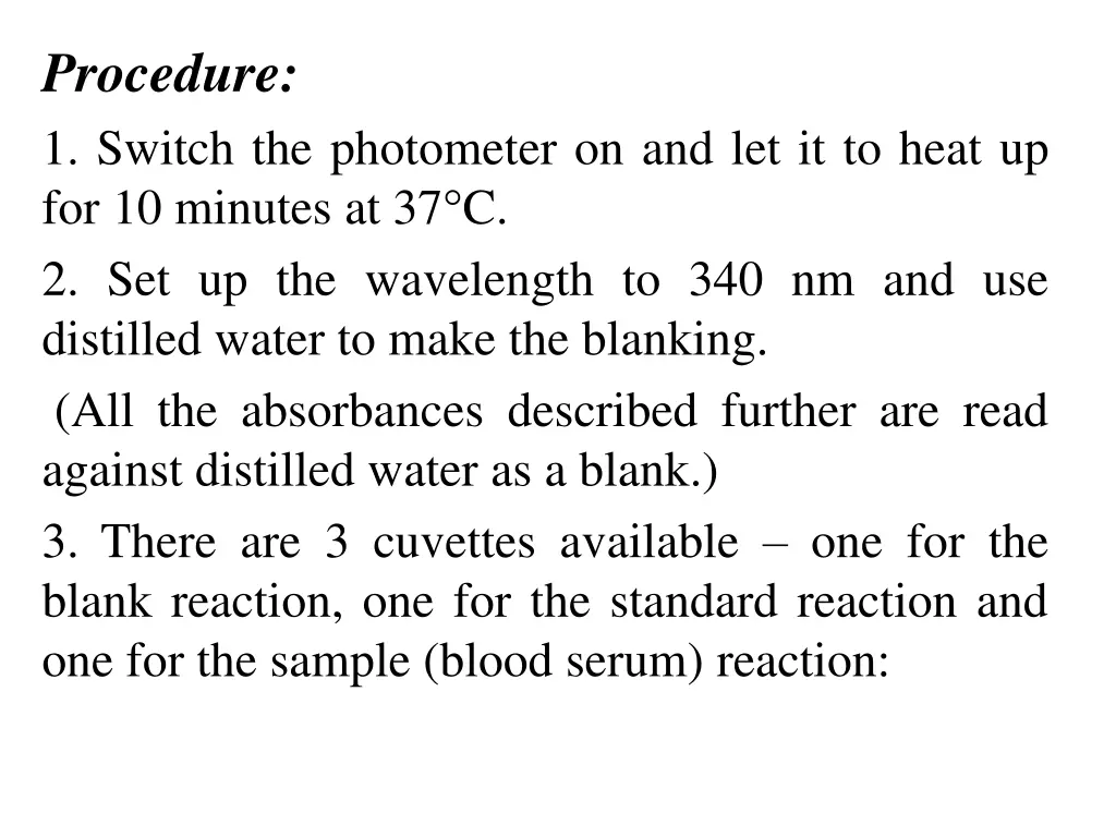 procedure 1 switch the photometer