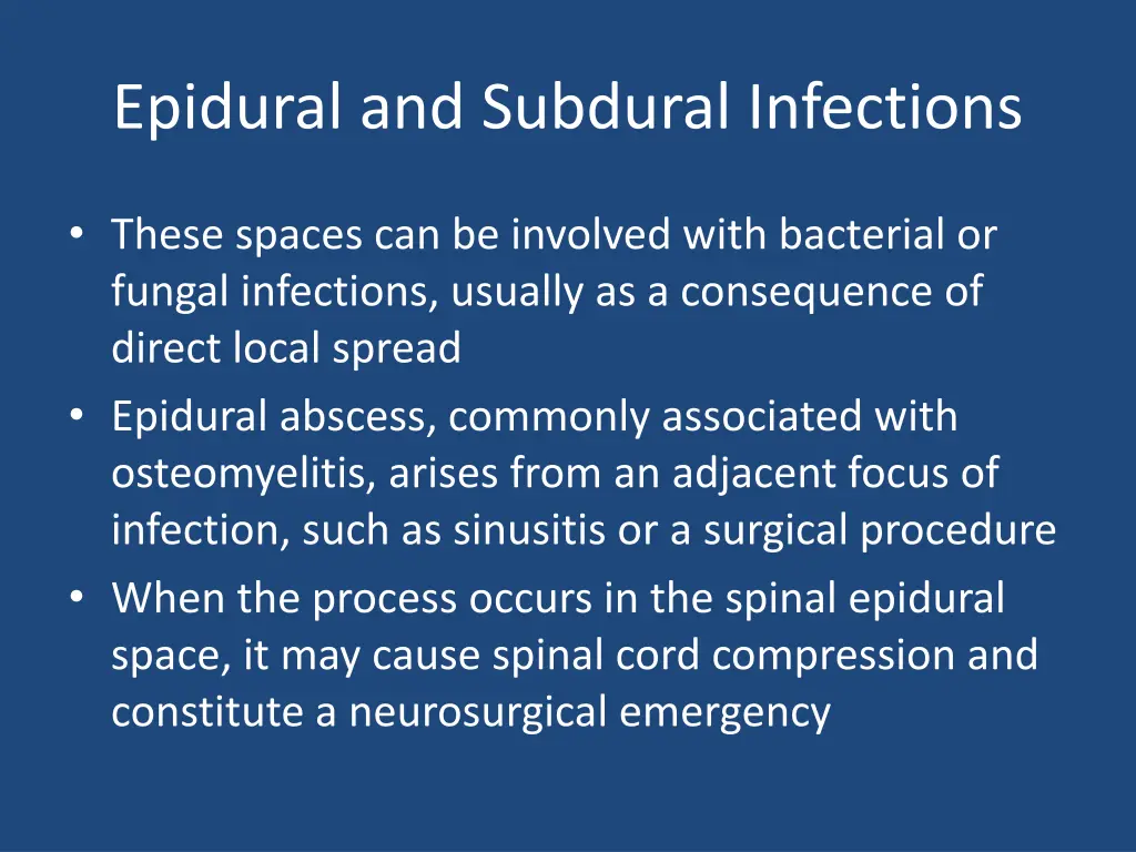 epidural and subdural infections