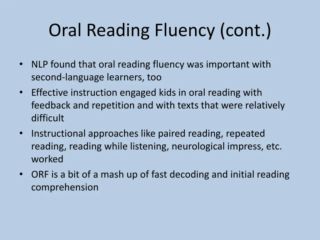 oral reading fluency cont