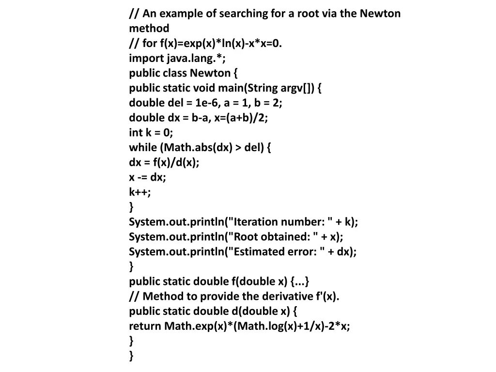 an example of searching for a root via the newton