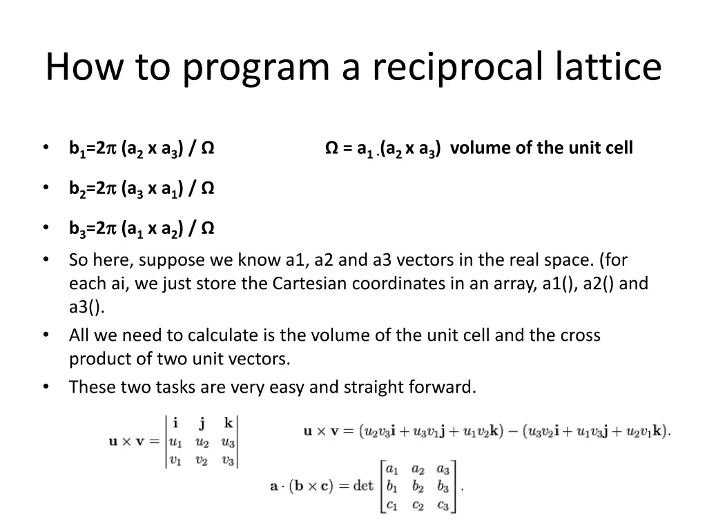 how to program a reciprocal lattice